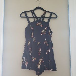 Black strappy floral romper